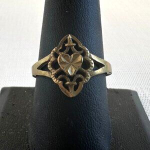 Vintage Brass Heart Ring, Gothic Filigree Statement Ring